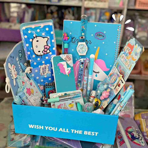 پک لوازم تحریر هدیه همراه با باکس آبی