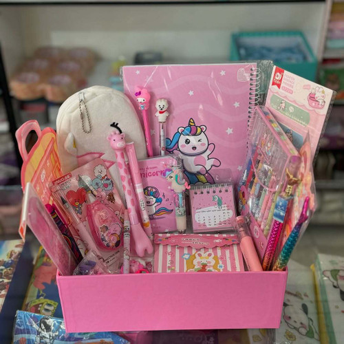 پک لوازم تحریر صورتی هدیه همراه با باکس