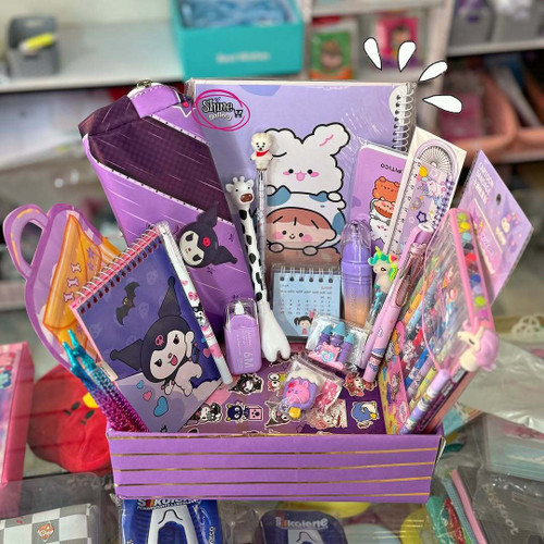 پک لوازم تحریر هدیه بنفش همراه با باکس