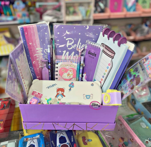 پک لوازم تحریر هدیه بنفش