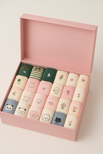 پک شورت دخترانه زنانه همراه با باکس هدیه کادویی 24 عددی